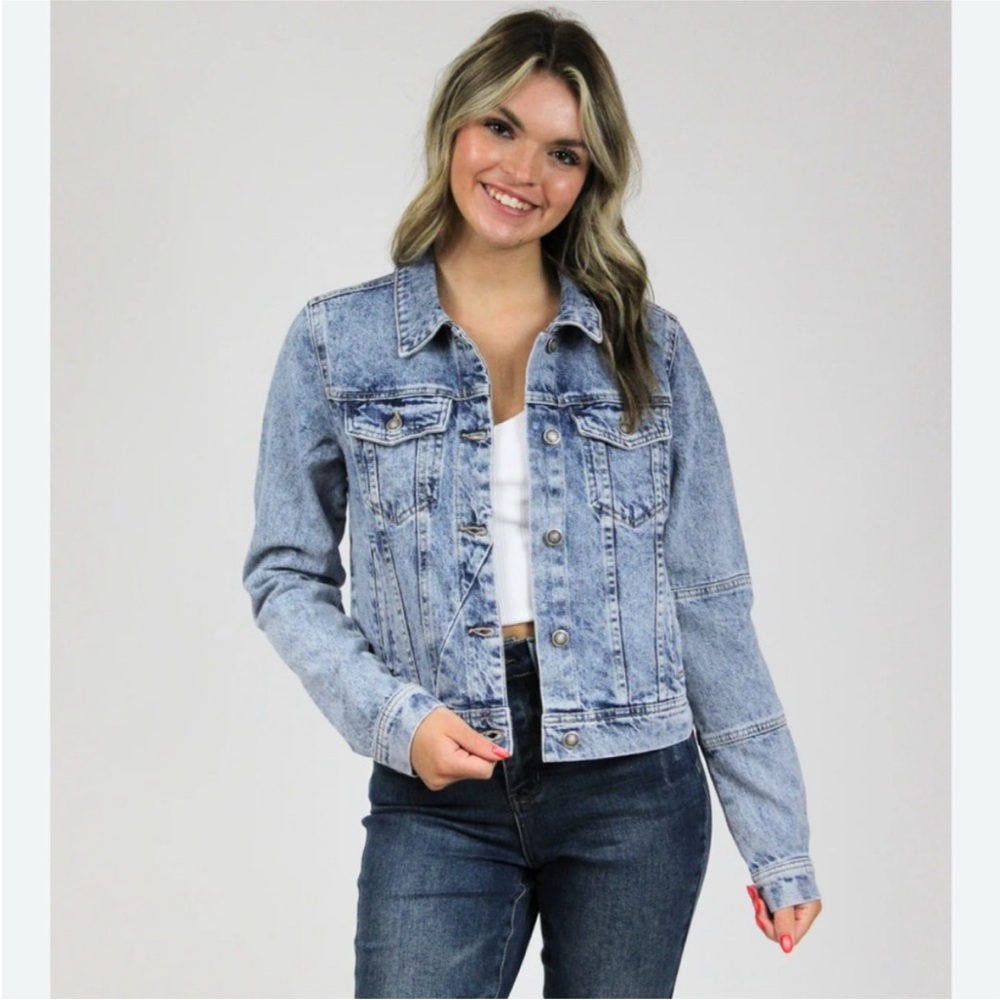 Free People Blue Cropped Jean Jacket